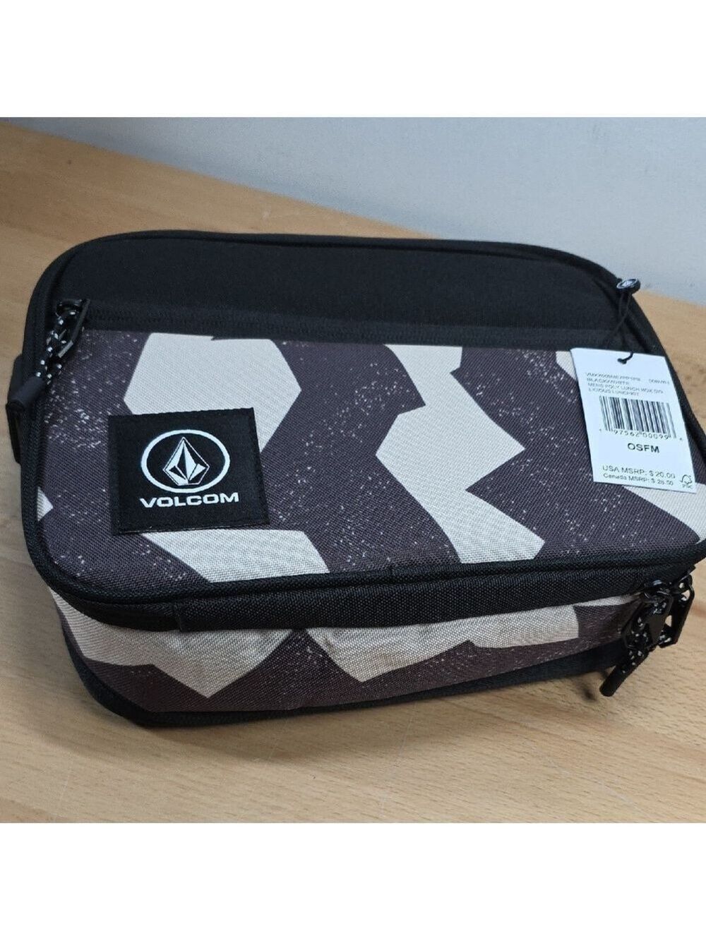 Volcom Black and Cream Lunch Bag Expandable SKU#2000